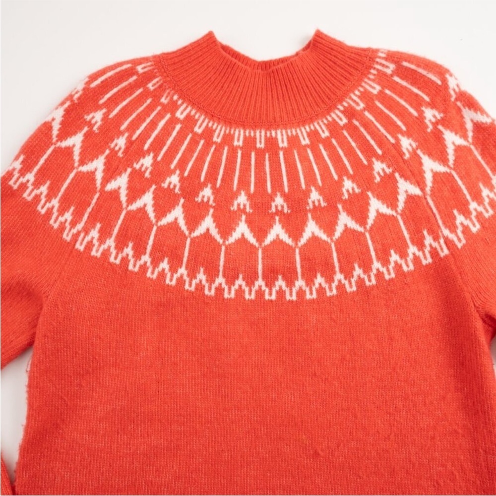 Talbots Fair Isle Wool-Blend Sweater Women's Large Coral White Warm Cozy SKU355 - Picture 4 of 8